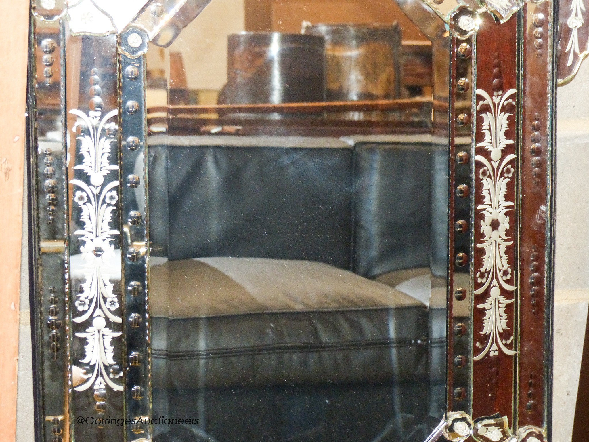 An etched Venetian style octagonal wall mirror, width 70cm, height 138cm